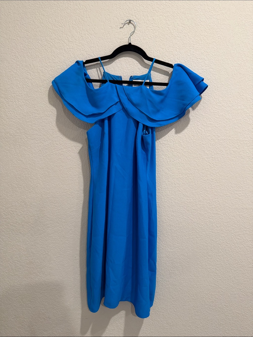 Nicole Miller Bright Blue Strapless Ruffle Midi Dress